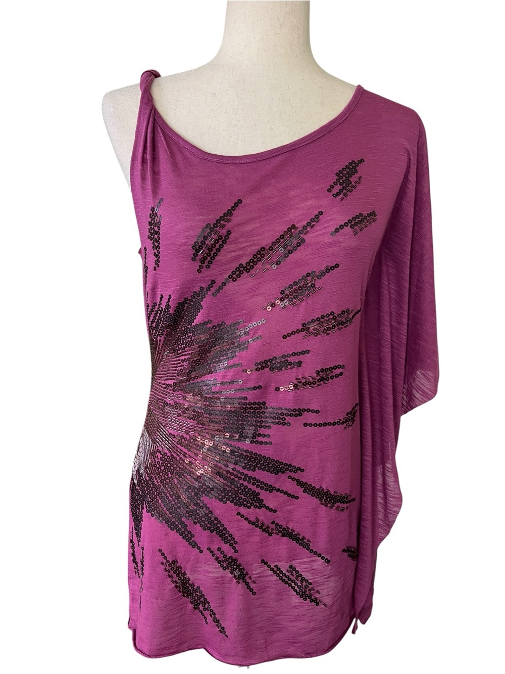 Miss Me Y2K Fuchsia Batwing Sequin Trim Top